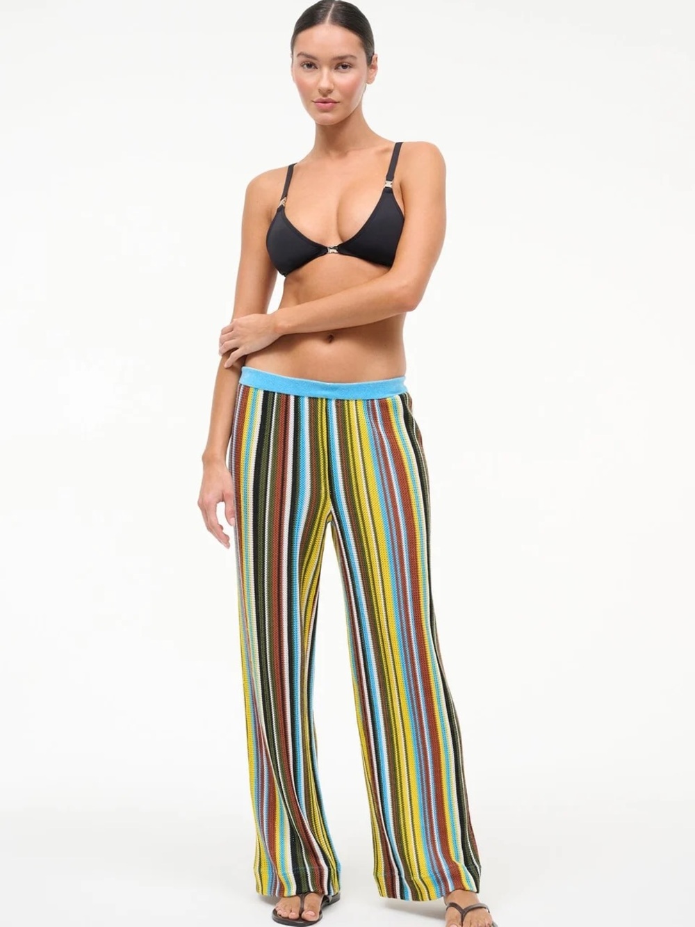 Staud Striped Wide-Leg Knit Pants in Multicolor